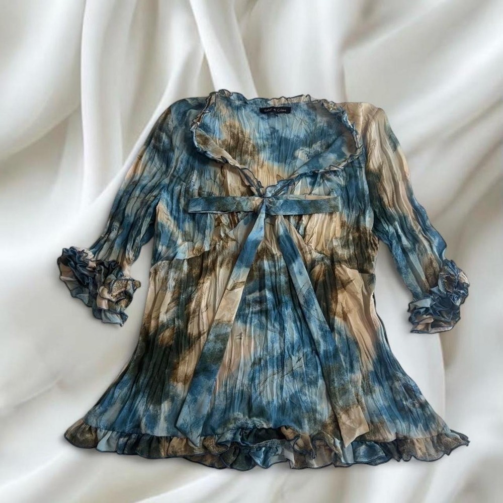 Violet & Claire blue brown mesh graphic babydoll fairy top y2k vintage euro